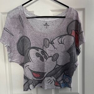 Disney Gray Crop Tee with Mickey and Minnie Design